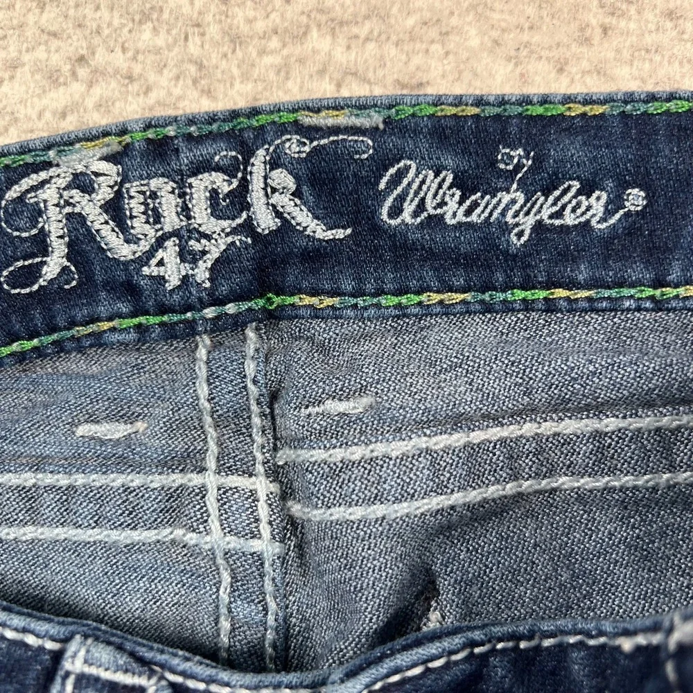 Wrangler Rock 47 Jeans Womens 27x34 *28x32 Ultra‎ Low Rise Boot Cut Embroidered